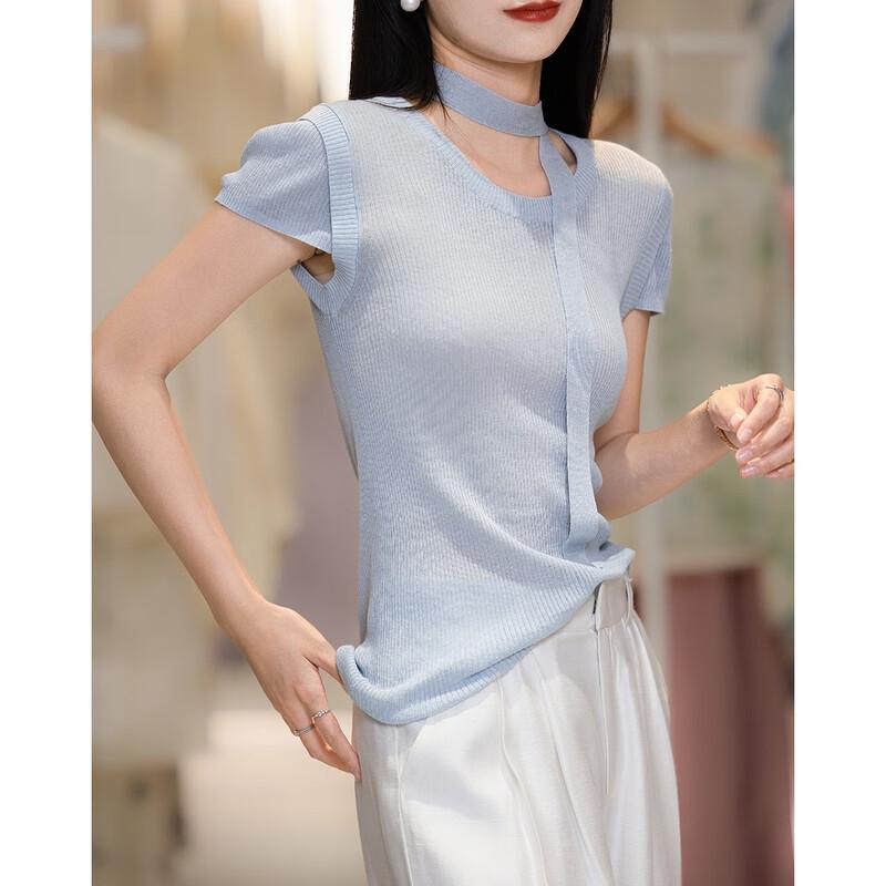 Demana Summer Smooth Linen Blend Knit Top with Tie-Straps