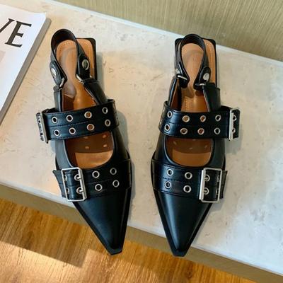 Женская обувь на плоской подошве 2024, дизайнерская роскошная модная женская обувь с пряжкой на плоской подошве, повседневные женские сандалии с острым носком и босоножками на плоской подошве