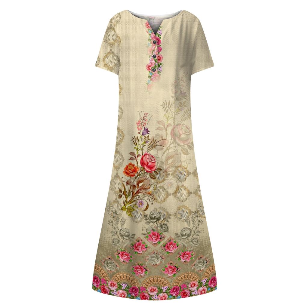 Женская летняя повседневная модная пляжная свинг-юбка с v-образным вырезом и короткими рукавами