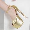 Aneikeh Сексуальные золотые туфли на очень тонком высоком каблуке женские туфли-лодочки сандалии в уличном стиле с пряжкой на ремешке с открытым носком туфли для банкета и выпускного вечера