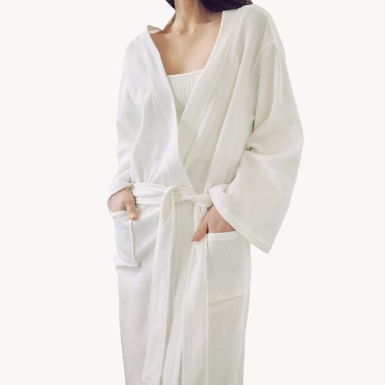 Dry Five Soft Cotton Waffle Cotton Hotel Shower Gown (White, Gray)