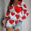 Women's Long Sleeved T-shirt V-neck Valentine's Day Print Casual And Comfortable Top