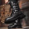 Fashion Hot Man Black Leather Big Square Toe Lace Up Thick Sole Platform Ankle Boots Male British Style Motorcycle Short Boots Shoes