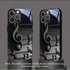 Черный Чехол из Закаленного Стекла с Узором Музыкальных Символов для iPhone 17 16 15 14 13 12 11 Pro Max 17 Air 7 8 Plus XR XS X