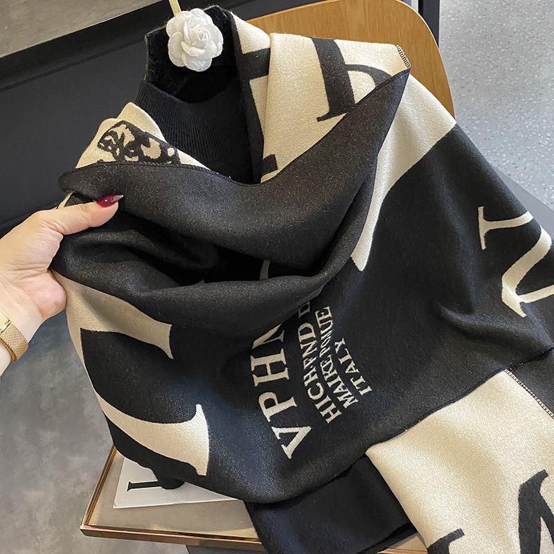 New Autumn and Winter Imitation Cashmere Scarf for Women European and American Style Iron Tower Pattern Warm Outer Wear Multi Purpose Scarf