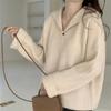 Autumn and Winter Women's Sweater POLO Collar Knit Sweater Pullover Thin Loose Lazy Wind Long-sleeved Tops