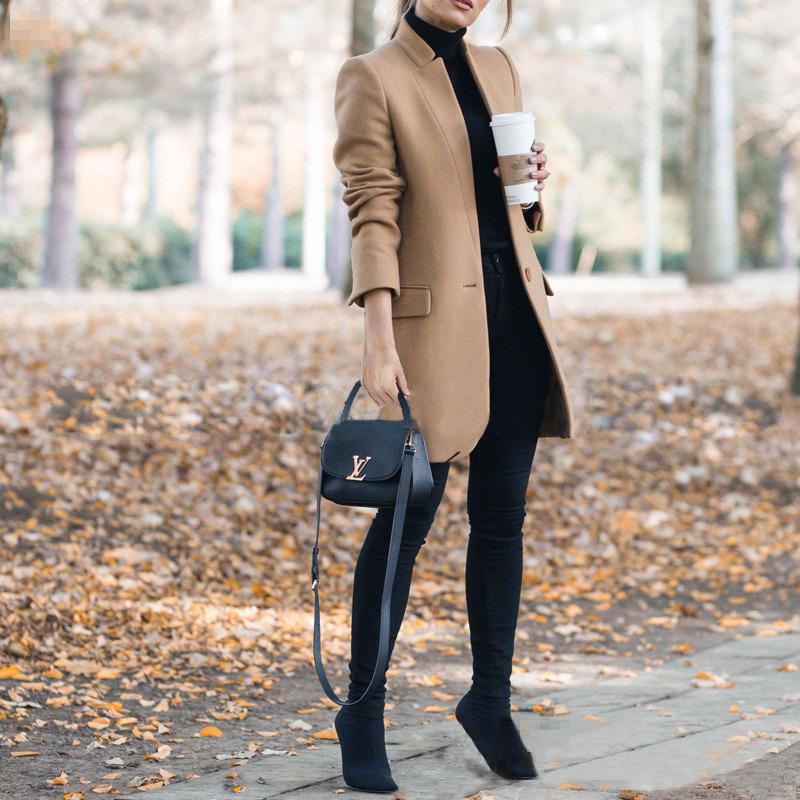 Женское европейско-американское приталенное шерстяное пальто с воротником-стойкой, 2020