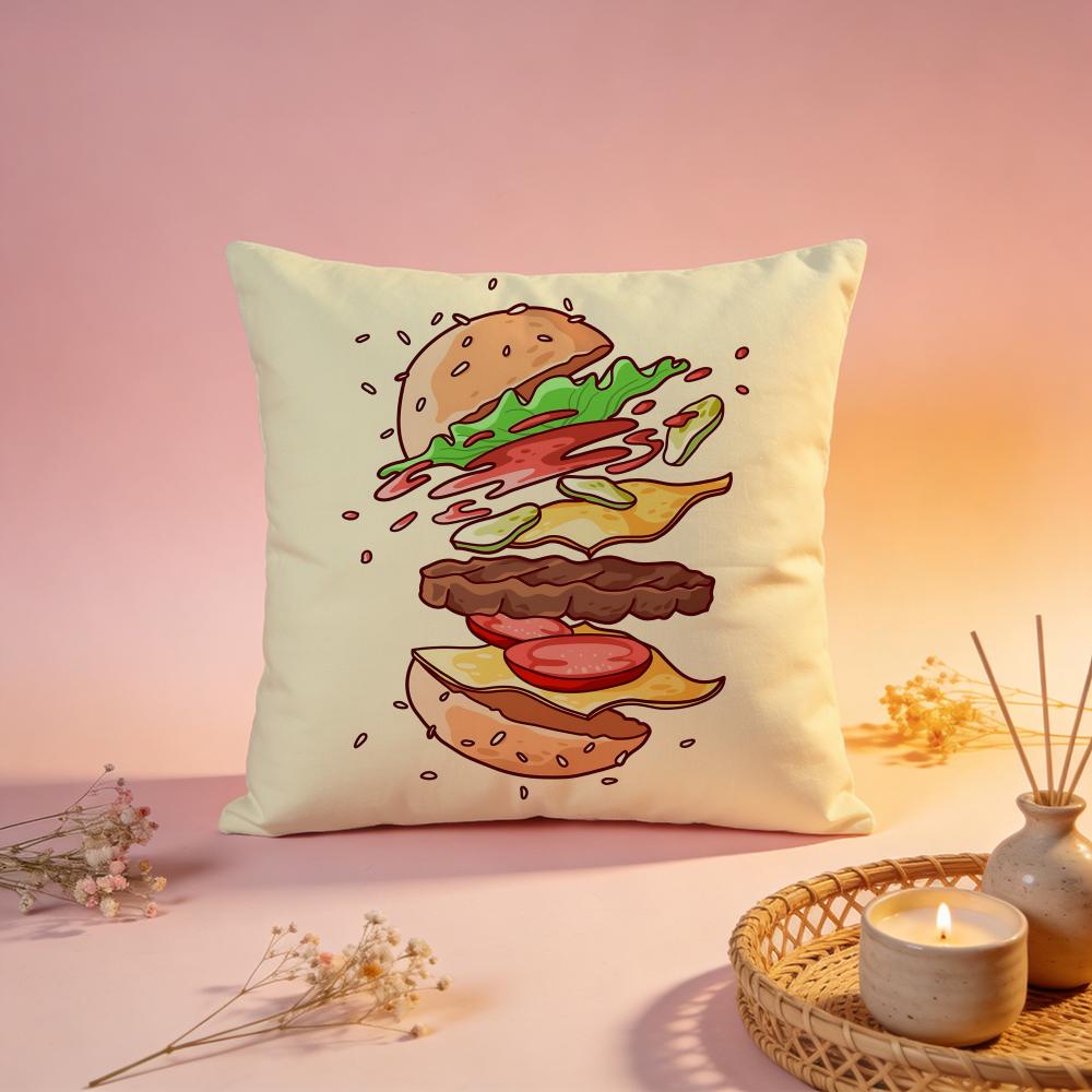 Fun Retro Burger Graphic Cushion Cover Comfortable Durable Pillow Cover MultiScene for Home Office Car Sofa