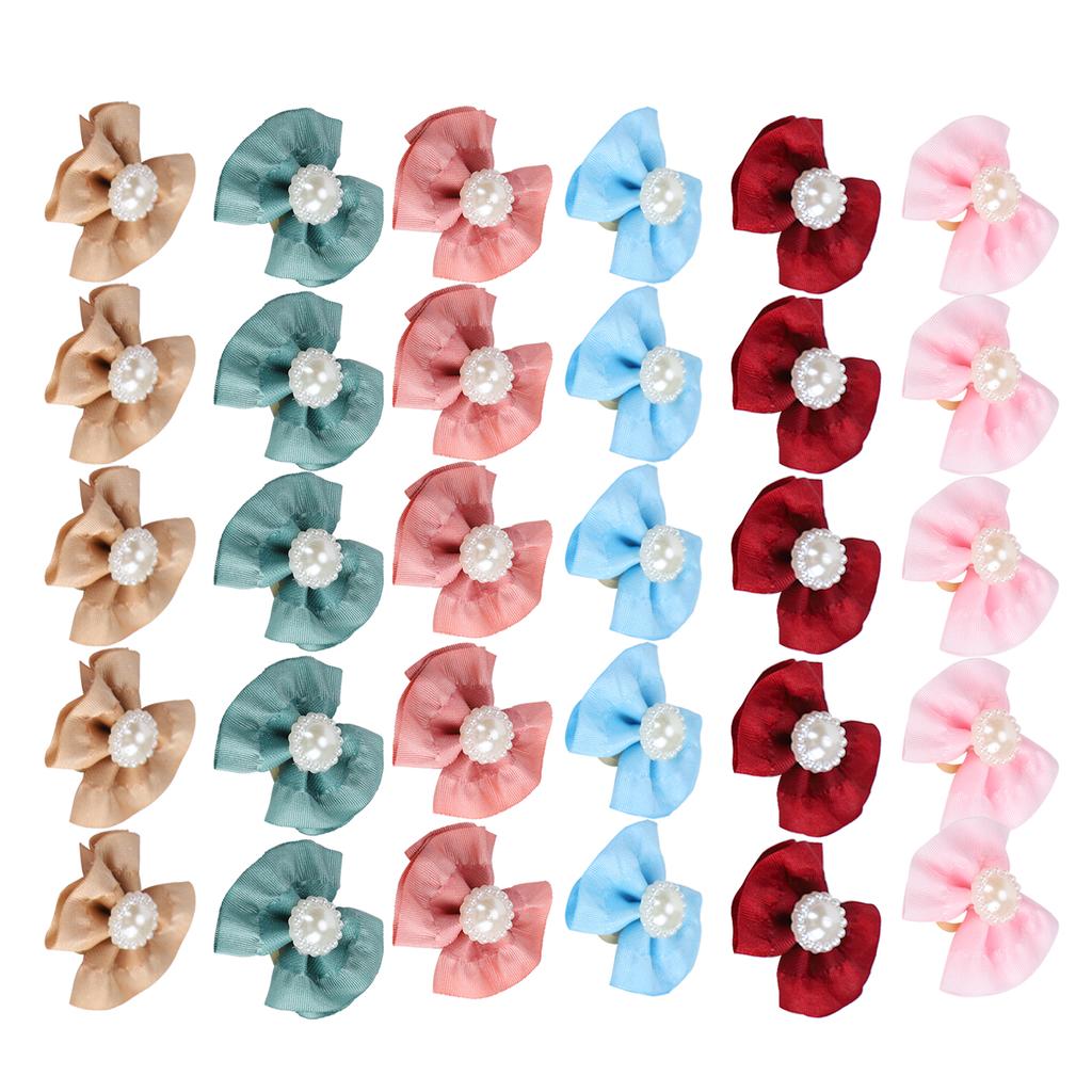 30Pcs Cute Pet Dog Hair Bows Grooming Bows Lovely Bowknot with Rubber Bands for Pet