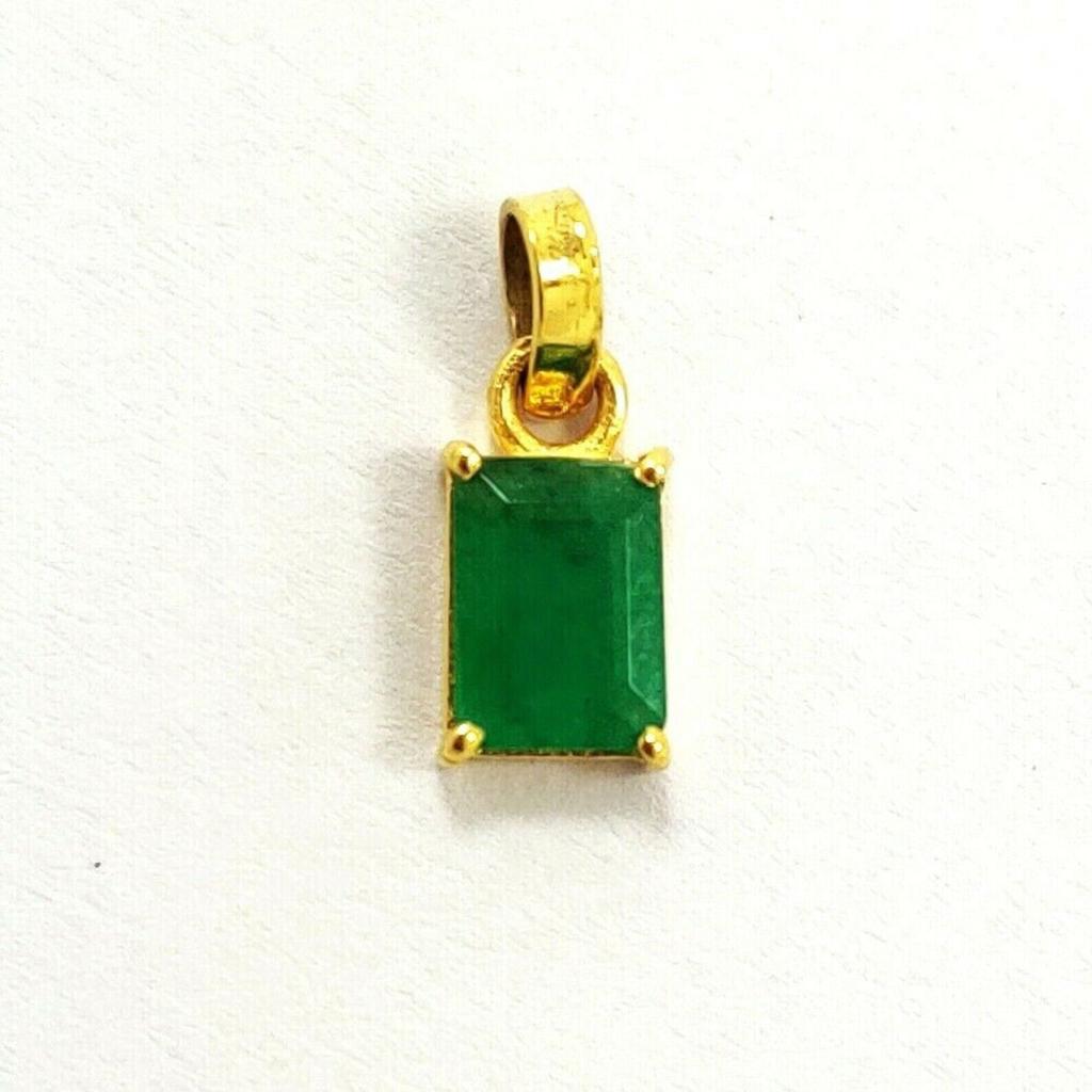Кулон из натурального зеленого драгоценного камня с зеленым изумрудом 14 карат, покрытый желтым золотом ручной работы