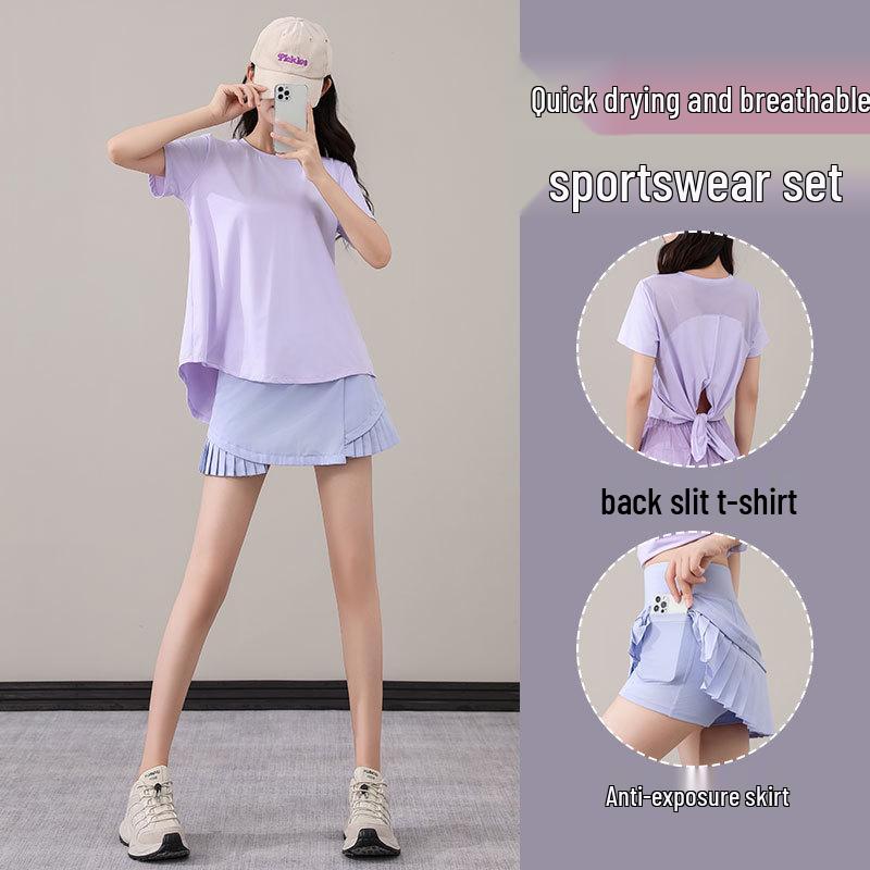 Женский летний комплект спортивной одежды быстросохнущий для бега, бадминтона, тенниса, йоги - юбка и топ маленьких размеров