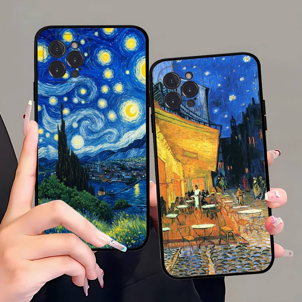 Арт чехол для телефона Винсент Ван Гог Для iphone 16 15 17 13 14 12 11 Pro Max Plus Черный корпус Чехол