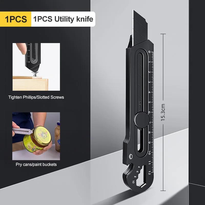 Нож из нержавеющей стали, многофункциональный нож 6 в 1, выдвижной нож для коробок, портативный нож для офиса, дома, курьера, распаковки