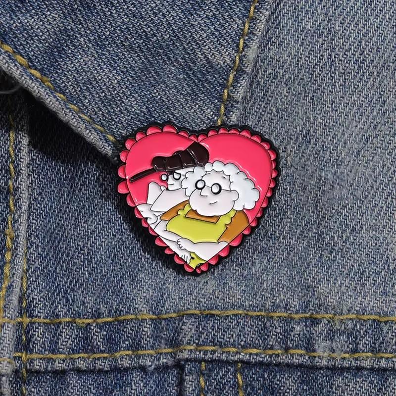 Comedy Anime Enamel Pin Custom Cartoon Character Heart Shape Metal Brooches Lapel Backpack Badge Jewelry Gift For Kids Friends