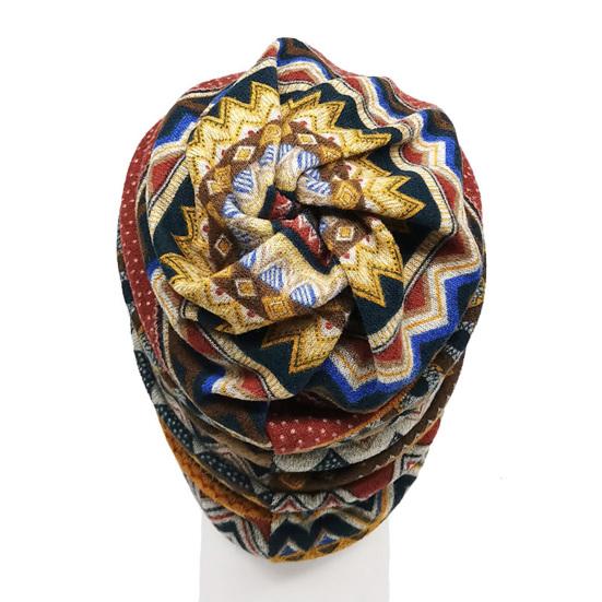 Winter Warm Hat Super Soft Wear Resistant Windproof Neck Cover Protector Ethnic Print Dual-use Women Hat Scarf