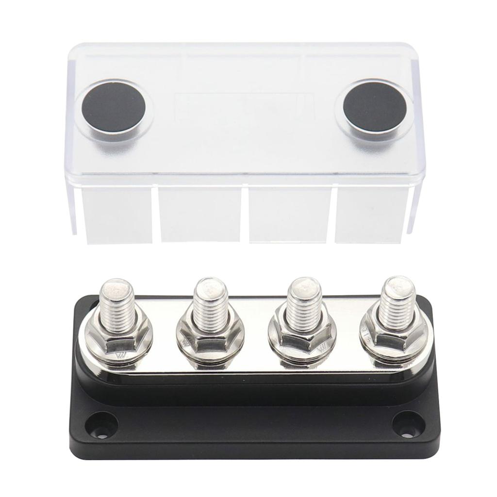300A Power Distribution Block Bus Bar 4 X 3/8 48V DC Busbar Box with Transparent Cover