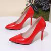 Модная женская сексуальная обувь на высоком каблуке 2025 Классическая модная обувь для вечеринок больших размеров с острым носком Одинарная обувь из лакированной кожи Туфли на высоком каблуке для платья