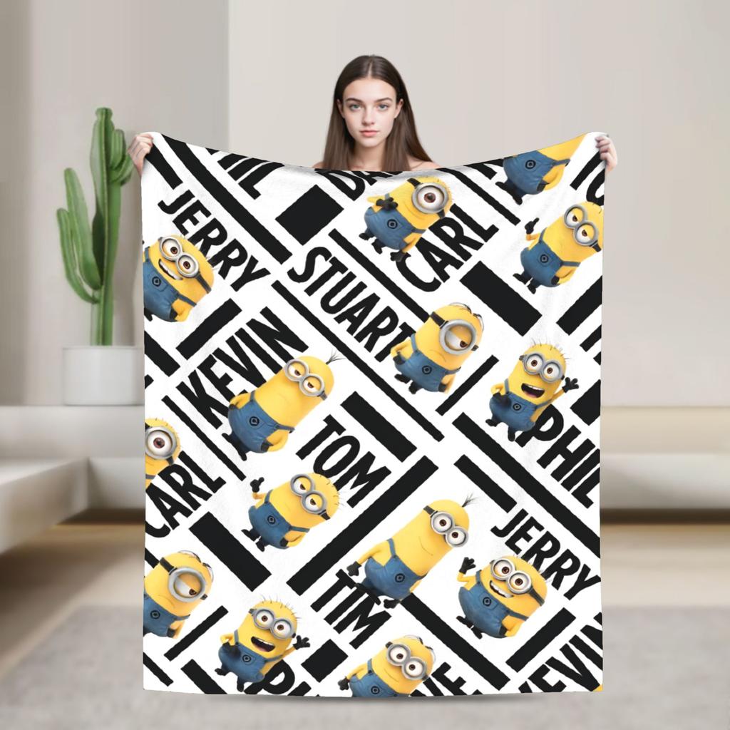 M-Minions Cartoon Christmas Flannel Blanket Warm Throw Blanket for Outdoor Travel Comfortable Bedspread Sofa Bed Cover