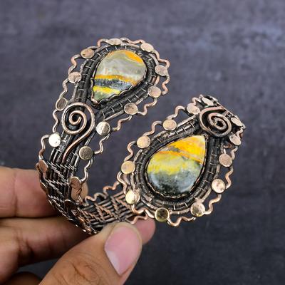 Браслет-манжета из натуральной яшмы шмеля с медной проволокой, регулируемый k2z57