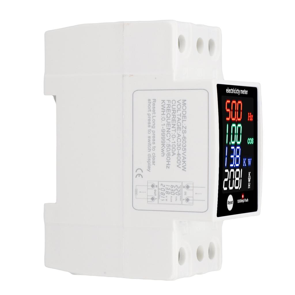Digital Energy Meter Water Proof DIN Rail Electricity Usage Meter AC30 400V 0 100A Voltmeter Ammeter