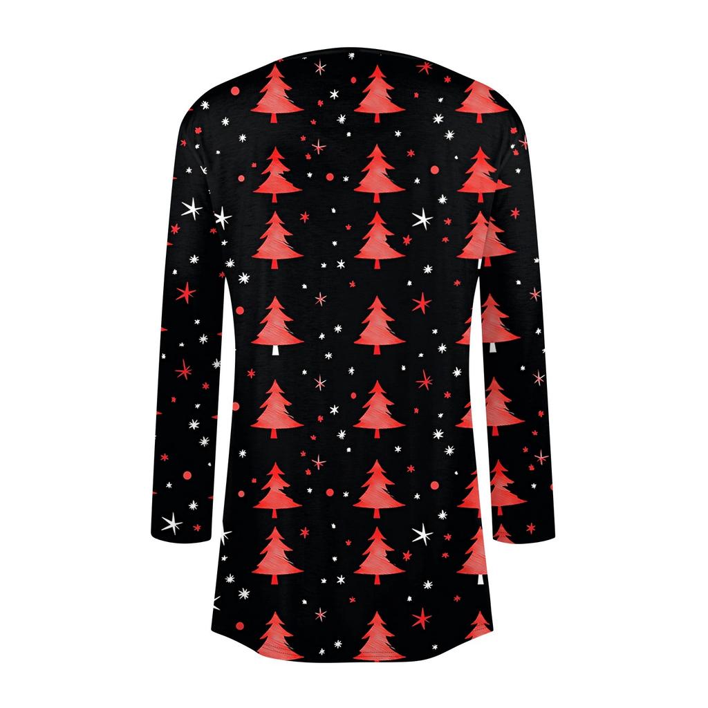 Women's Fashion Christmas Print Jacket Long Sleeve Casual Cardigan Coat