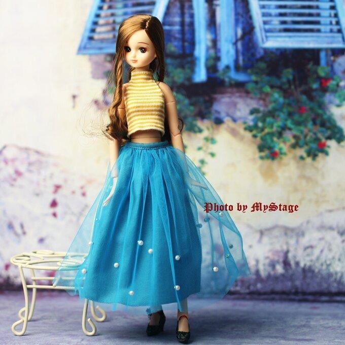 Doll Tacos Blue Tulle Bead Skirt OBITSU Pure clothes S112-004 (fits Momoko, Jenny, body, MISAKI, Neemo)