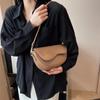 Women Vintage Solid Color Flap Small Saddle Shoulder Underarm Bag Fashion PU Leather Wide Strap Crossbody Bag