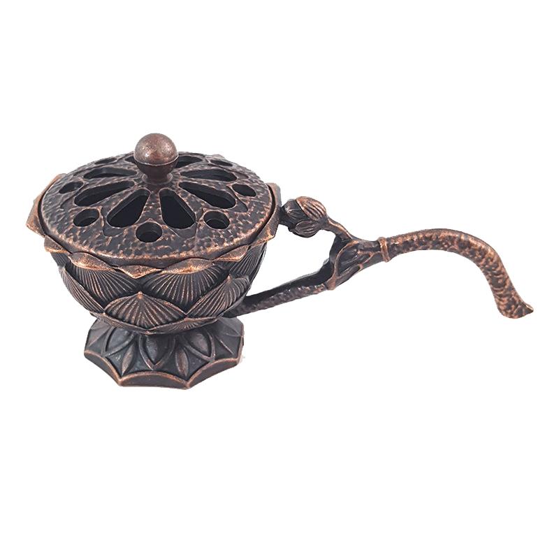 Металлическая чаша для благовоний в форме лотоса, держатель для благовоний с ручкой, для занятий йогой и медитацией, для домашнего декора, старинная сплавная курильница для благовоний