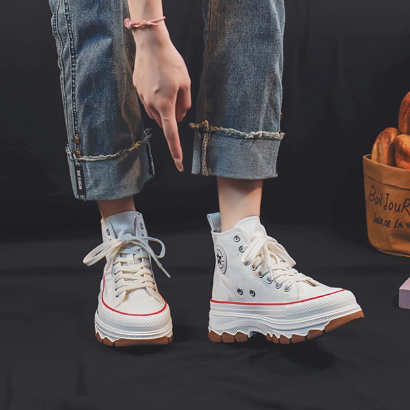 Повседневная женская обувь в стиле ретро 2024 года, новая толстая подошва, универсальная, повышенный комфорт, высокие парусиновые туфли на платформе Zapatos De Mujer