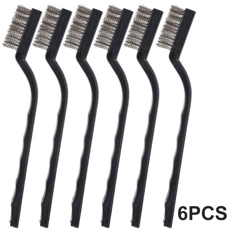 6pc set Small Wire Brushes Cleaning Brushes For Mechanical Part Derusting Remove Paint Accessories 17cmx1cm Stainless Steel Wire