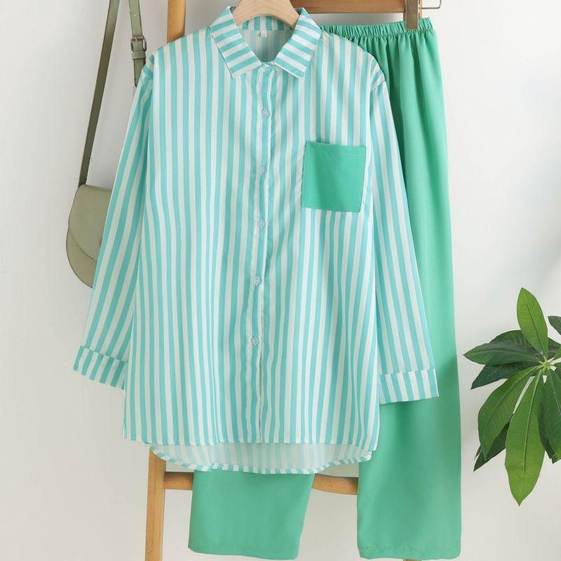 Весна и лето Женский темпераментный модный повседневный стиль в стиле вестерн, замедляющий старение, длинный рукав, полосатый спортивный костюм, повседневный костюм из двух частей