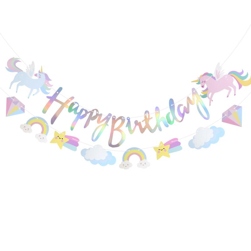 Единороговая вечеринка С днем рождения Бумажный баннер Подвесная гирлянда Флаг Единороговая тема Дети 1-й день рождения Украшения для вечеринки Baby Shower