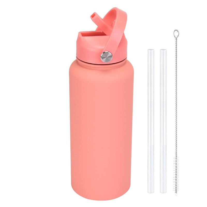 1L Stainless Steel Vacuum Insulated Water Bottle With Handle Straw Lid Outdoor Sports Travel
