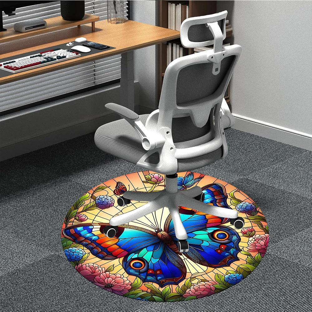 1pc Butterfly Floral Art Chair Carpet for Office, Round Non Slip Durable Large Size Office Carpet, Suitable for Office