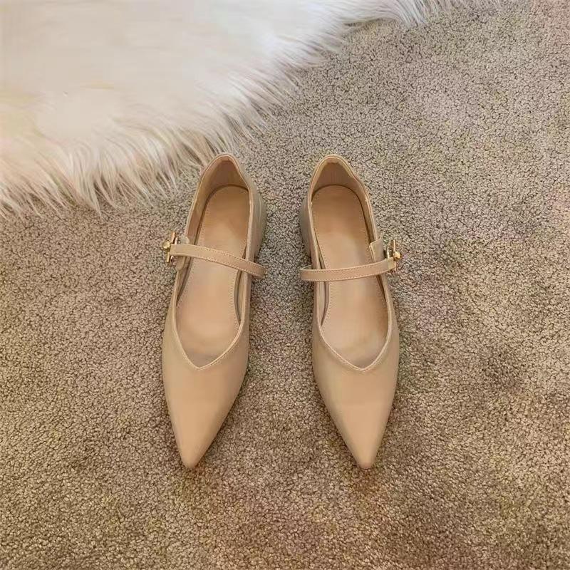 Туфли Мэри Джейн с острым носком, женские, 2024, новые, на низком каблуке, босиком, элегантные женские балетки, туфли Zapatos De Mujer, женские, на высоком каблуке