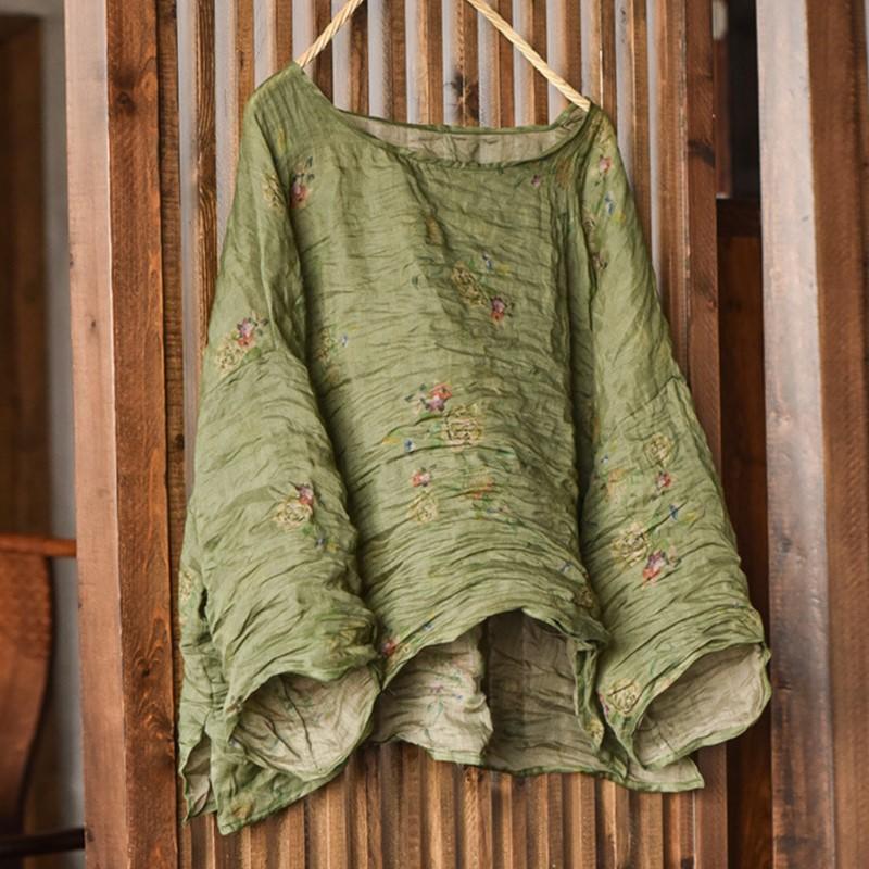 Johnature Women Vintage Print Floral T-Shirts O-Neck Long Sleeve Spring Loose Women Chinese Style T-Shirts