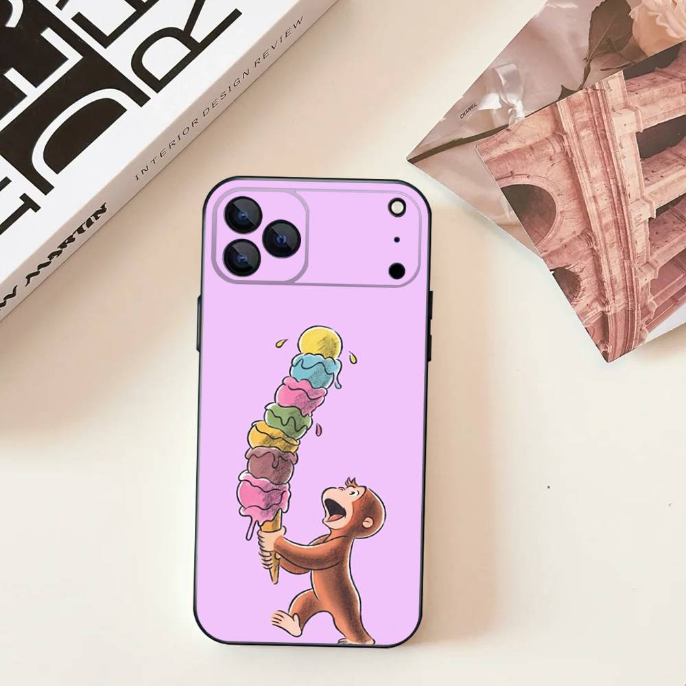 Чехол для телефона Mokey G-GeorGes Милый для iPhone 11,12,13,14,15,16,17,Pro,Max,Plus,E,SE4,Air,Mini Черный Мягкий Чехол