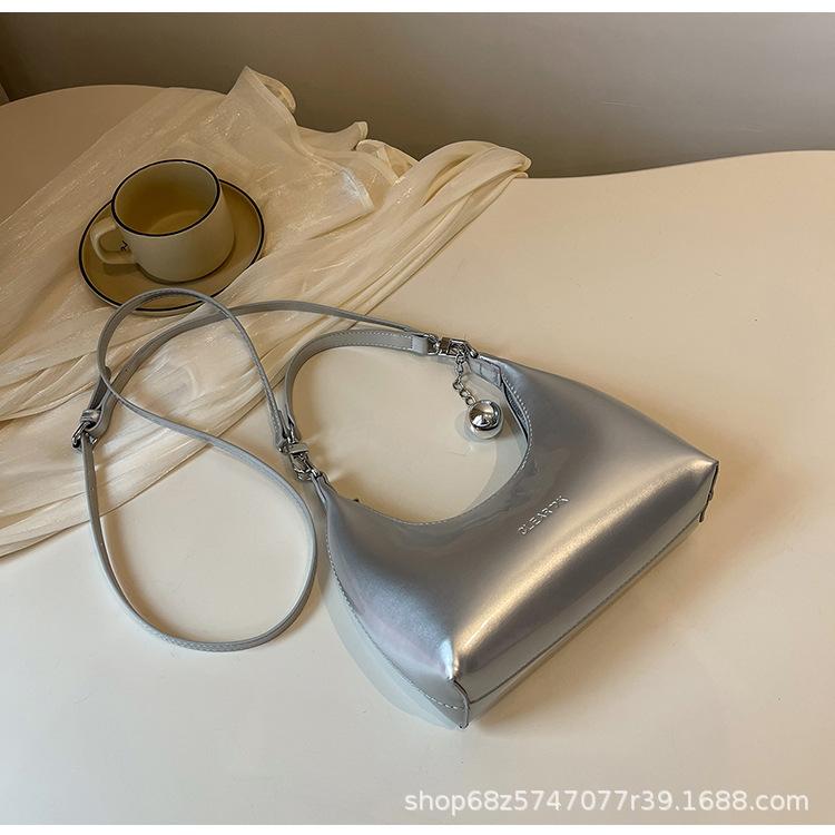 Fashion Patent Leather Hand-held Small Bag Women's 2025 New High-end Niche Underarm Bag One-shoulder Crossbody Bag Crescent Bag