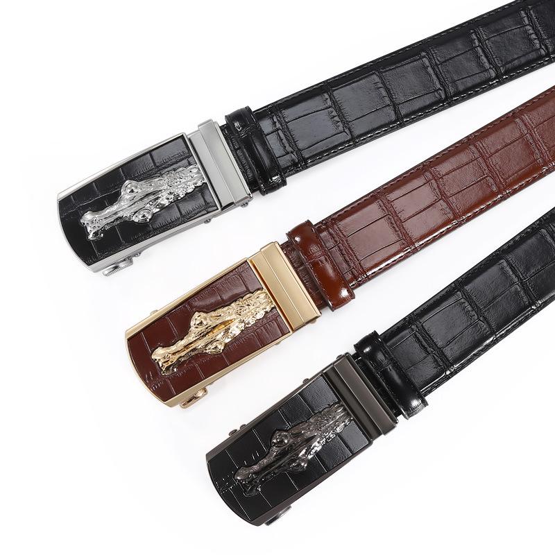 Belt Men'S Alloy Automatic Buckle Crocodile Pattern Belt Business Versatile Young People Cowhide Belt
