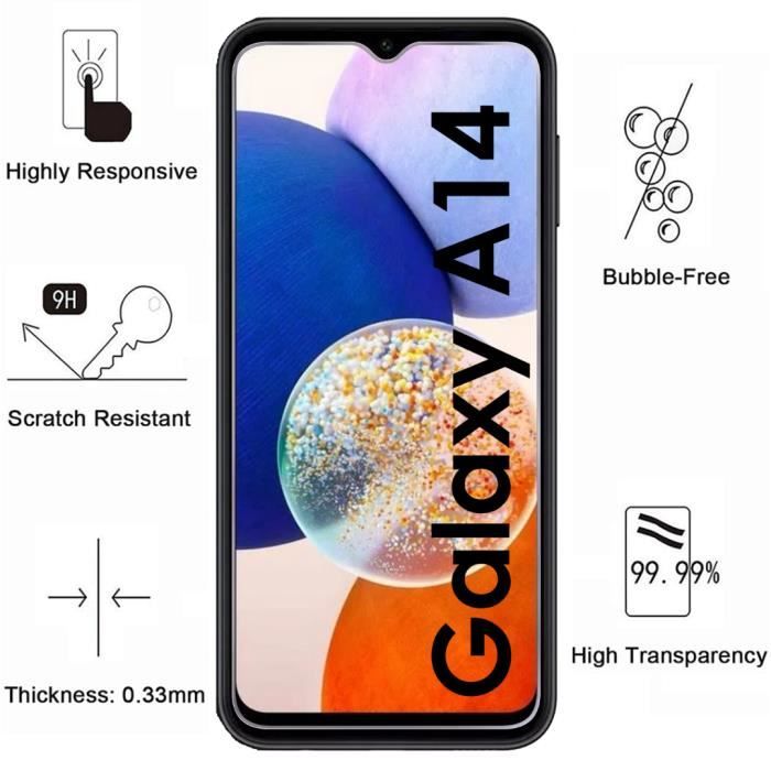 Verre Trempé pour Samsung Galaxy A14 [Pack 2] Film Vitre Protection Ecran Phonillico®
