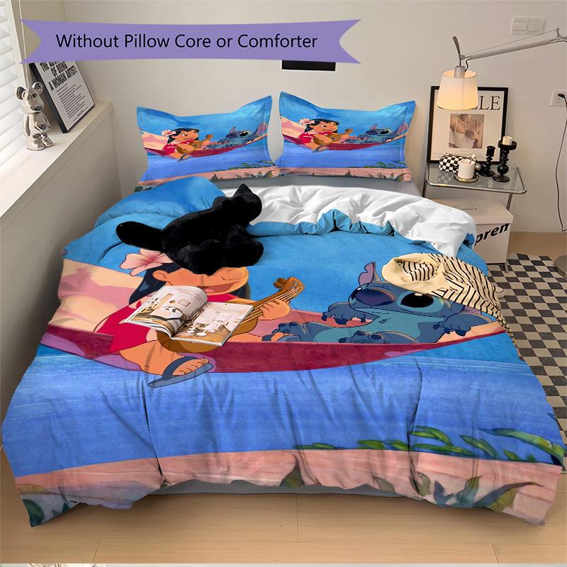 3pcs Lilo & Stitch Bedding Set, Including 1 Quilt Cover and 2 Pillow Shams, Without Filling, Soft and Comfortable Home Bedroom Fabric, Fashionabl