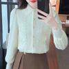 New 2025 Fashion Winter Long Sleeve Turn Down Collar Apricot Velvet Lace Blouse Shirt Women Tops Blouses Shirts J782