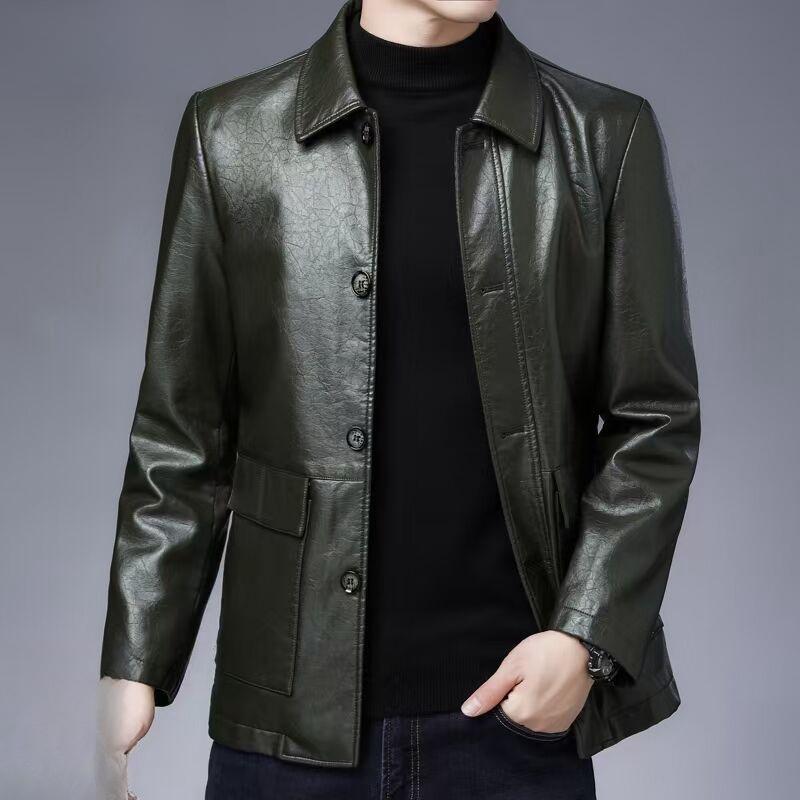 Мужское кожаное пальто плюс бархатное тонкое пальто осенне-зимняя мотоциклетная куртка с лацканами мужская повседневная куртка из натуральной кожи из овчины