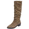 Leopard Print High Leg Women's Boots 2025 Autumn and Winter New Style Pointed Low Heel Sleeve Western Cowboy Boots Size 35-43