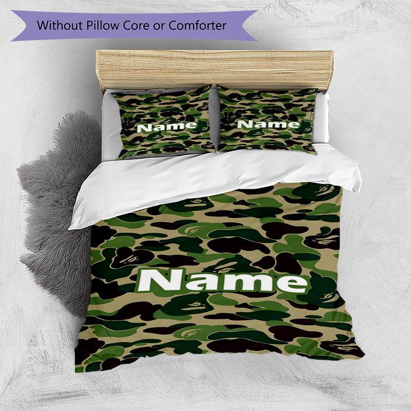 3pcs Duvet Cover Set (1*Duvet Cover + 2*Pillowcase, Without Core), Custom Name BAPE Pattern Bedding Set, Home Bedroom Decor Gift
