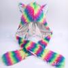 Winter Faux Fur Animal Hat Scarf Gloves 3-in-1 5-Color Striped Party Women Men