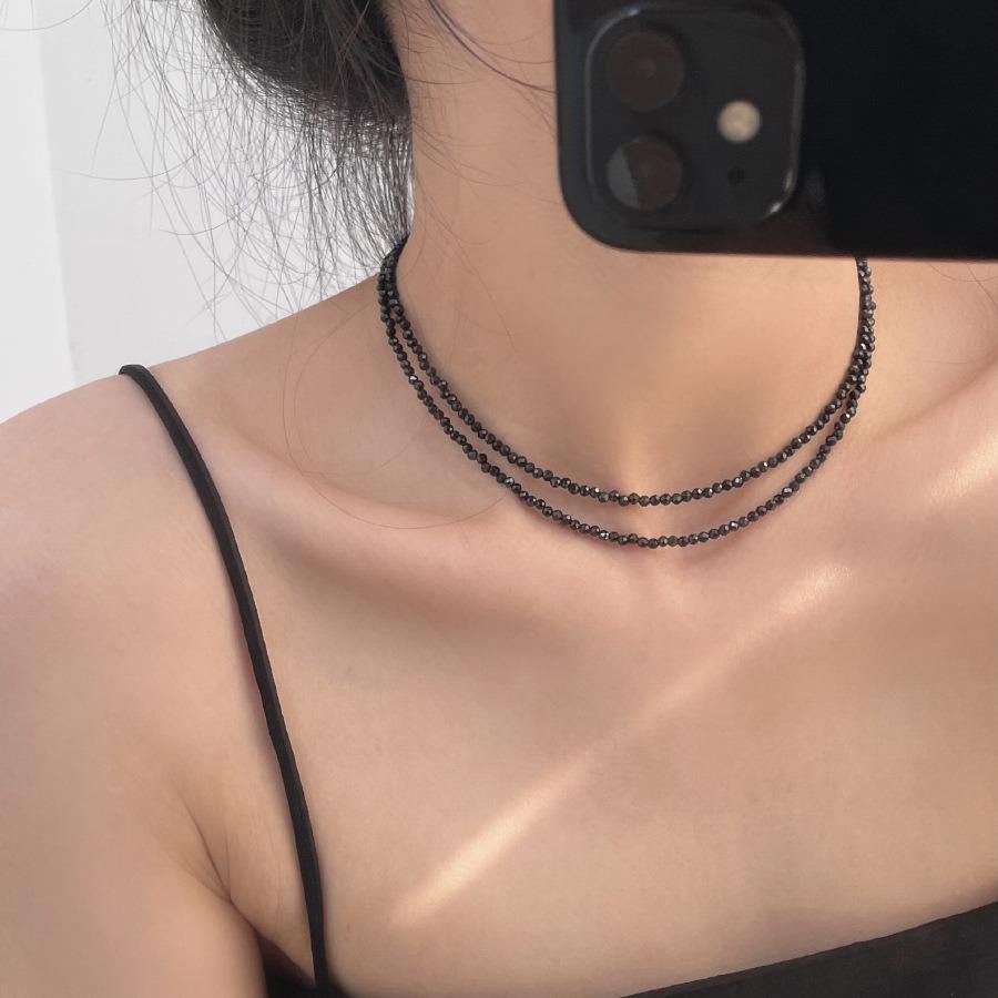 Женское колье из стерлингового серебра 925 пробы с двойным слоем и черными кристаллами - изысканная высокая мода