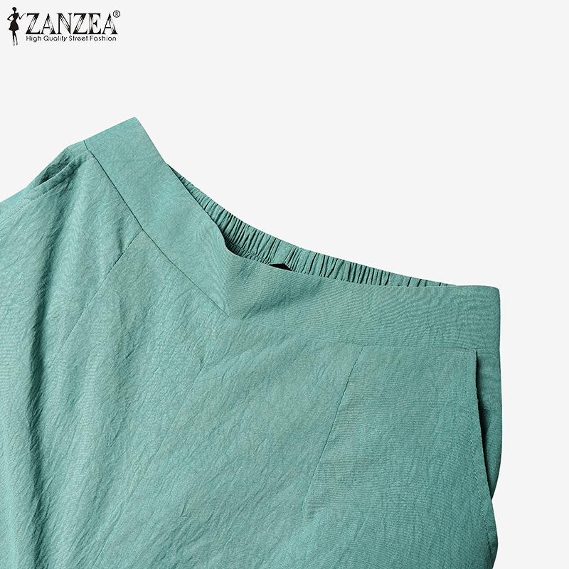 ZANZEA Женские повседневные свободные летние укороченные брюки с эластичной резинкой на талии