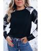 Azura Exchange Black Sequin Plaid Patchwork Raglan Sleeve Top