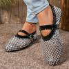 2024 Summer Mesh Buckle Hollow Breathable Flat Shoes Full Diamond Women's Sandals Hollow Fashion Single Shoes Fishing Net Shoes Women's